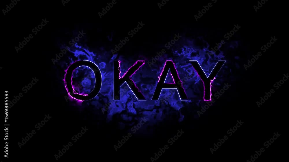 Glowing Okay text two color saber effect animation with on black animated background. 4K video.