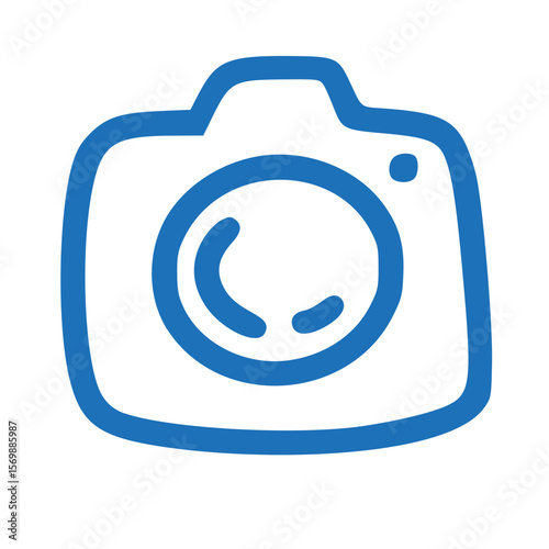 Hand-Drawn Camera Icon Blue Line Art Illustration for Photography, Digital, and Visual Arts