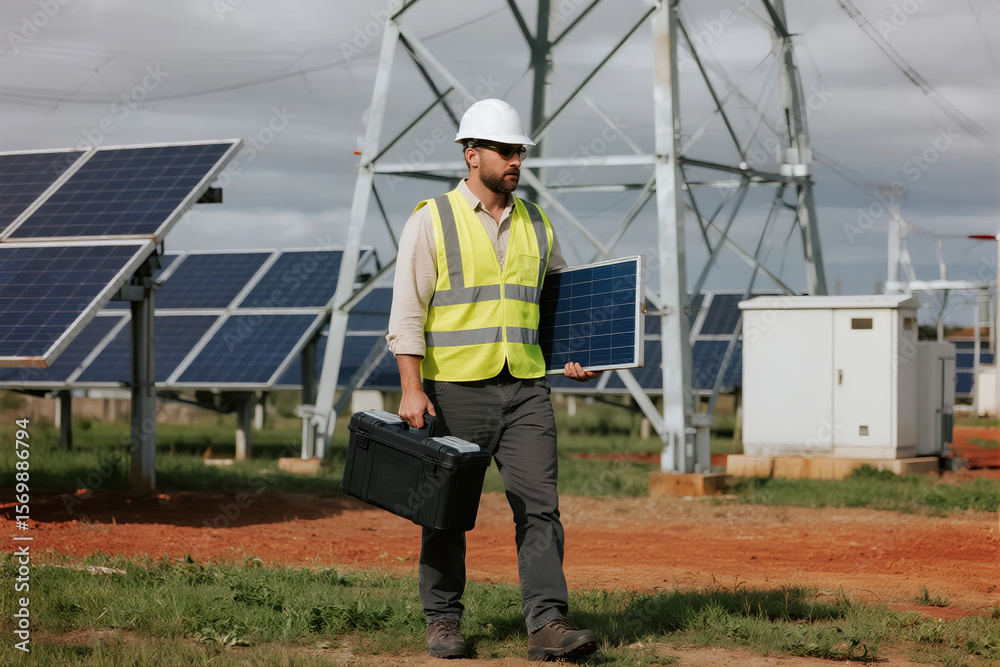 Solar Worker Carrying Panel Solar Worker Carrying Panel