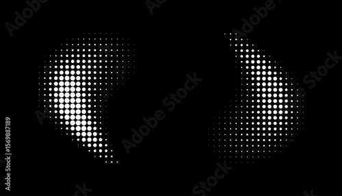 White Halftone Vector Dots Curved Gradient Pattern Background. Curve Dotted Spots using Halftone Circle Dot Texture. Vector Shape Half Tone. Abstract Logo Design Element.
