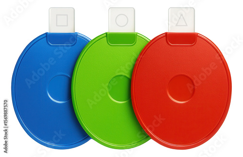 Color-coded plastic disc sleeves with index tabs for easy sorting and retrieval