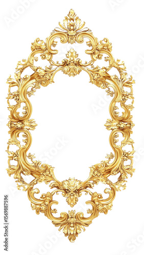 A luxurious, ornate vertical gold frame with crown, baroque-style floral and leaf motifs. Regal and vintage appearance. Perfect for classic art, antique design elements, or decorative projects. SVG