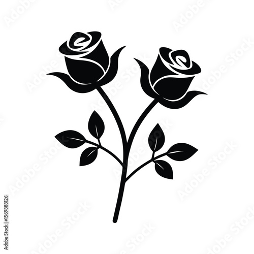 Elegant Black and White Double Rose Illustration, Simple, Romantic, and Classic Floral Design for Invitations, Cards, and Branding.