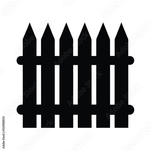 Simple Black and White Picket Fence Icon,  Clean Minimalist Design,  Security, Protection, and Boundary Concept.