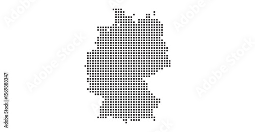 Germany map represented with black square dots on a white background symbolizing data, network or digital geographic representation with precision and modern design with a technological flair