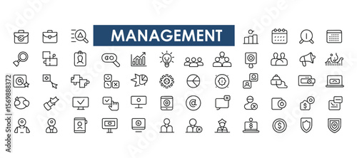 Editable management and business icon set, vector line illustrations perfect for corporate and office use

