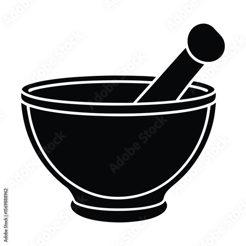 White isolated stone mortar and pestle, a kitchen and medical tool for grinding spices, herbs, and preparing food