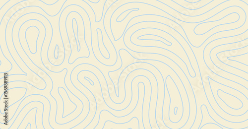 Abstract topography pattern with light blue contour lines on a creamy beige background, creating a smooth, flowing, and organic feel, suggesting a map or flowing water aesthetic on a light surface