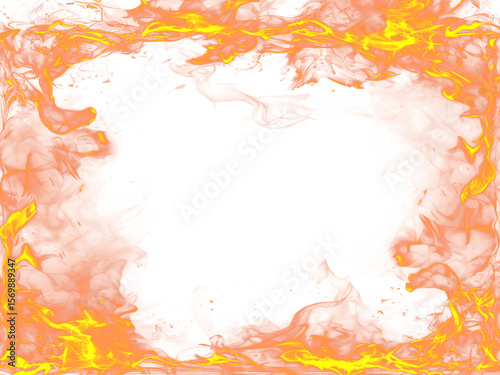 Fiery frame evokes heat and intensity, featuring flames and vibrant colors against a transparent background, perfect for dramatic effects.