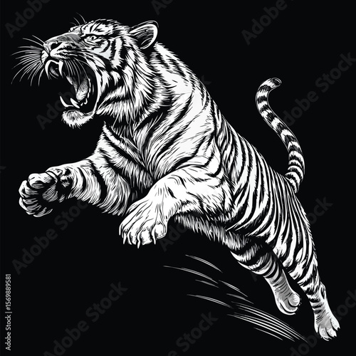Tiger Vector Illustration of a Wild Feline on Black Background