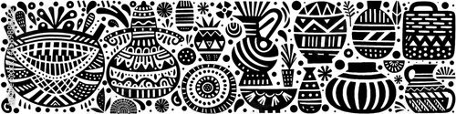 Hand‑Drawn Clay Pottery Illustration, Tribal Ceramic Folk Art Pattern Vector for Craft and Traditional Home Decor Theme Designs