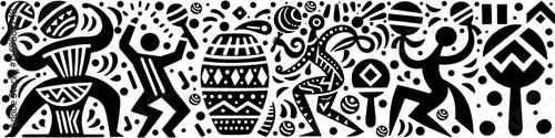 Hand‑Drawn Dancing Culture Illustration, Tribal Traditional Folk Art Pattern Vector for Festival and Ethnic Celebration Theme Designs