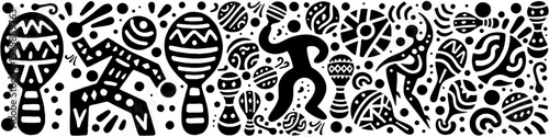Hand‑Drawn Dancing and Maracas Illustration, Tribal Festival Folk Art Pattern Vector for Cultural and Musical Celebration Theme Designs