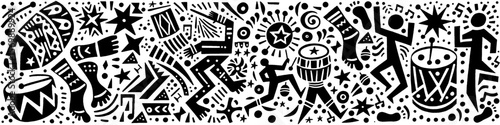 Hand‑Drawn Dancing and Drum Culture Illustration, Tribal Rhythmic Folk Art Pattern Vector for Festival and Ethnic Celebration Theme Designs