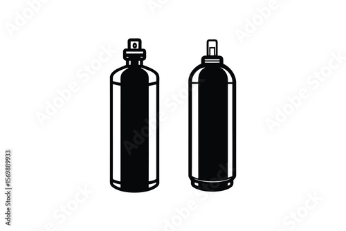 Two Oxygen Cylinders in Black and White Silhouette