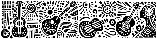 Hand‑Drawn Guitars Illustration, Tribal Musical Folk Art Pattern Vector for Festival and Acoustic Adventure Themes Design