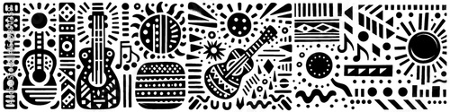 Hand‑Drawn Guitars Illustration, Tribal Musical Folk Art Pattern Vector for Festival and Acoustic Adventure Themes Design