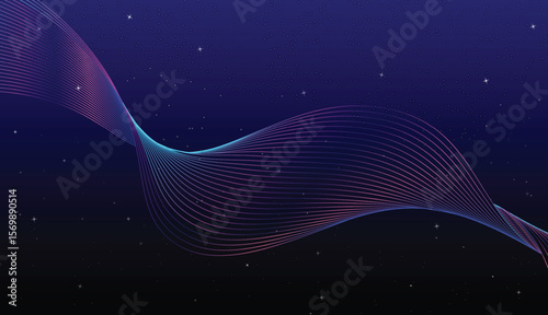 Abstract gradient colorful line wave background with dynamic wave bubbles bright light particles modern isolated wave lines vector design.