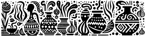 Hand‑Drawn Clay Pottery Illustration, Tribal Earthen Folk Art Pattern Vector for Craft and Heritage Adventure Themes Design