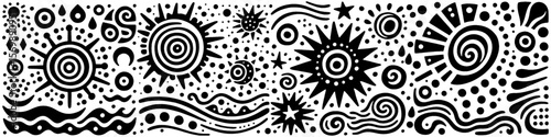 Hand‑Drawn Sun Illustration, Tribal Celestial Folk Art Pattern Vector for Summer and Spiritual Adventure Themes Design