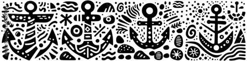 Hand‑Drawn Anchor Illustration, Tribal Nautical Folk Art Pattern Vector for Ocean and Maritime Adventure Themes Design