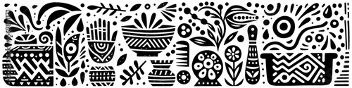 Hand‑Drawn Clays Illustration, Tribal Ceramic Folk Art Pattern Vector for Craft and Heritage Adventure Themes Design