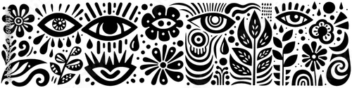 Hand‑Drawn Eyes Illustration, Tribal Symbolic Folk Art Pattern Vector for Mystical and Decorative Theme Designs