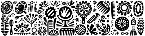 Hand‑Drawn Beauty Accessories Kits Illustration, Tribal Feminine Folk Art Pattern Vector for Skincare and Lifestyle Adventure Themes Design