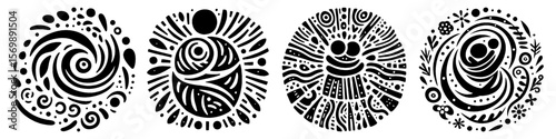 Hand‑Drawn Huge Illustration, Tribal Bold Folk Art Pattern Vector for Emphasis and Dramatic Theme Designs