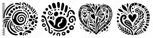 Hand‑Drawn Love Illustration, Tribal Romantic Folk Art Pattern Vector for Emotional and Decorative Theme Designs