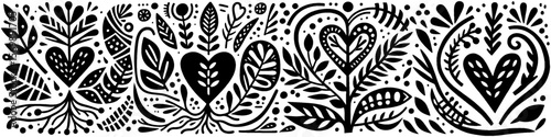 Hand‑Drawn Love and Plant Illustration, Tribal Botanical Folk Art Pattern Vector for Romantic and Nature-Inspired Theme Designs