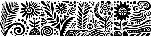 Hand‑Drawn Sunflowers and Plant Illustration, Tribal Botanical Folk Art Pattern Vector for Nature and Garden Theme Designs