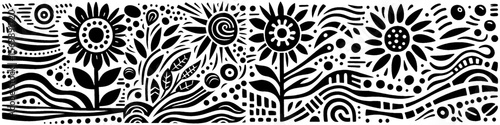 Hand‑Drawn Sunflowers Illustration, Tribal Floral Folk Art Pattern Vector for Nature and Garden Theme Designs