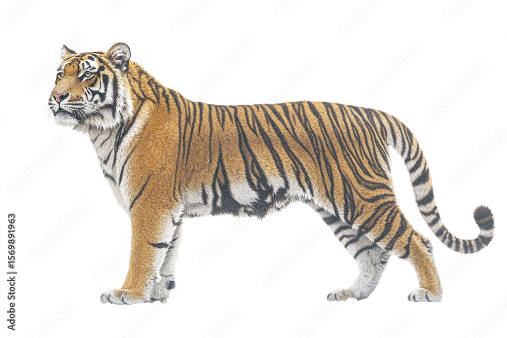 Obraz premium Majestic Siberian Tiger, isolated on transparent PNG, side profile view.