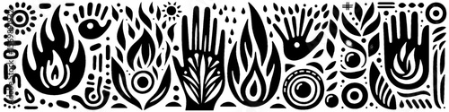 Hand‑Drawn Fireflame and Hand Illustration, Tribal Elemental Folk Art Pattern Vector for Spiritual and Mystical Theme Designs