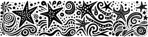 Hand‑Drawn Starfish Illustration, Tribal Ocean Folk Art Pattern Vector for Marine and Coastal Theme Designs