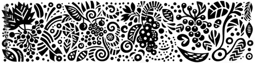 Hand‑Drawn Grape Illustration, Tribal Botanical Folk Art Pattern Vector for Fruit and Vineyard Theme Designs