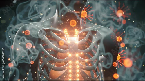 Interactive 3D map of torso highlighting areas of red hive clusters, edema and inflammatory markers, designed for allergy education and rapid diagnosis