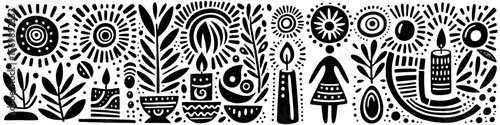 Hand‑Drawn Woman and Candle Illustration, Tribal Mystical Folk Art Pattern Vector for Spiritual and Calm Atmosphere Theme Designs