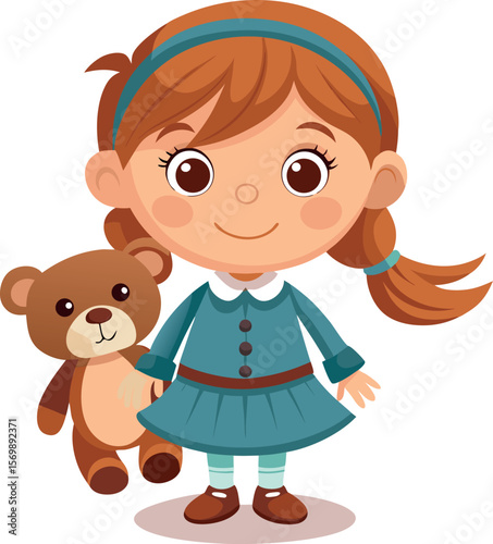  little girl with teddy bear vector 
