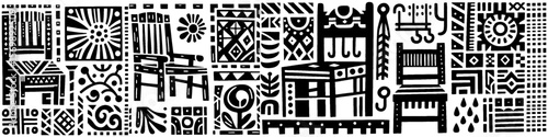 Hand‑Drawn Wood Chair Illustration, Tribal Furniture Folk Art Pattern Vector for Interior and Rustic Home Decor Theme Designs