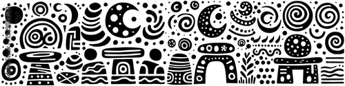 Hand‑Drawn Stone and Crescent Illustration, Tribal Celestial Folk Art Pattern Vector for Mystical and Nature-Inspired Theme Designs