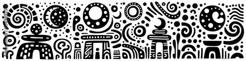Hand‑Drawn Stone and Crescent Illustration, Tribal Celestial Folk Art Pattern Vector for Mystical and Nature-Inspired Theme Designs