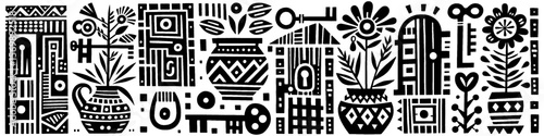 Hand‑Drawn Clay and Door Illustration, Tribal Rustic Folk Art Pattern Vector for Home and Heritage Adventure Themes Design