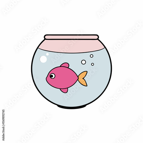 Pink Fishbowl with Happy Goldfish and Bubbles Vector