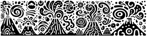 Hand‑Drawn Eruption Mountain Illustration, Tribal Volcanic Folk Art Pattern Vector for Nature and Adventure Themes Design