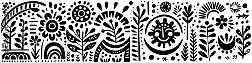 Hand‑Drawn Flowers and Smile Illustration, Tribal Cheerful Folk Art Pattern Vector for Happiness and Garden Adventure Themes Design