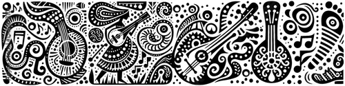 Hand‑Drawn Woman and Mandolin Illustration, Tribal Musical Folk Art Pattern Vector for Culture and Festival Adventure Themes Design