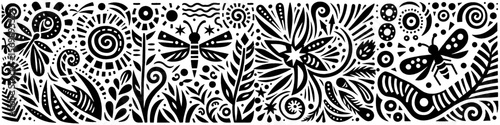 Hand‑Drawn Butterfly and Dragonfly Illustration, Tribal Insect Folk Art Pattern Vector for Garden and Nature Adventure Themes Design