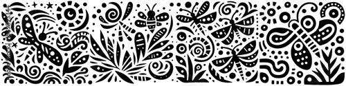 Hand‑Drawn Butterfly and Dragonfly Illustration, Tribal Insect Folk Art Pattern Vector for Garden and Nature Adventure Themes Design
